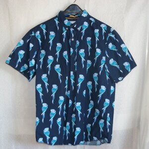 Denim & Flower Blue Button Shirt with Bird Pattern
